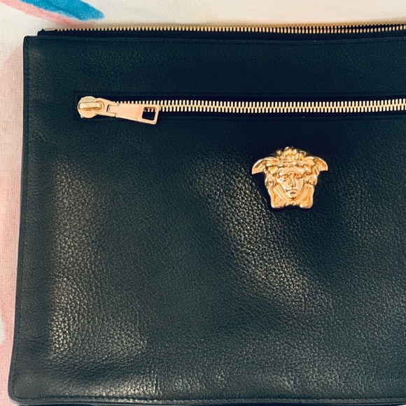 Versace Handbags - Black Versace Medusa Pebbled Leather Clutch